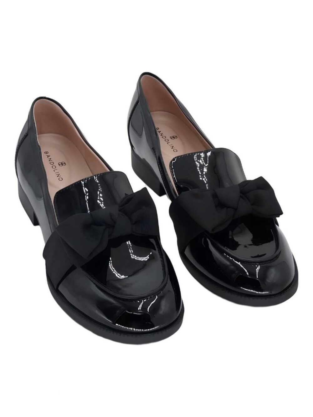 Bandolino Lindio Bow Loafer 1 Inch Heel Black Patent 9.5M